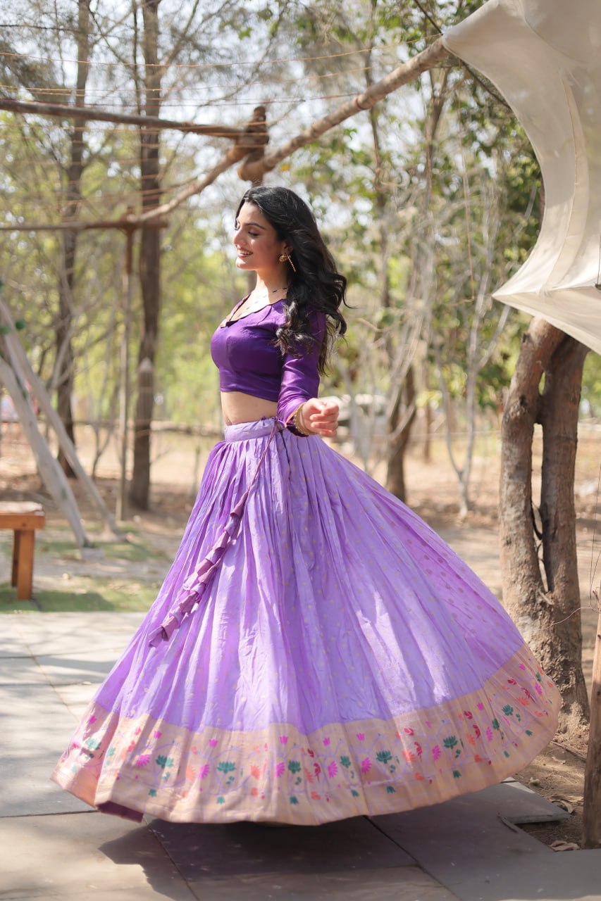 Lavender Color Pure Dayble Viscose Jequard With Kalamkari Jari Border Lehenga Choli