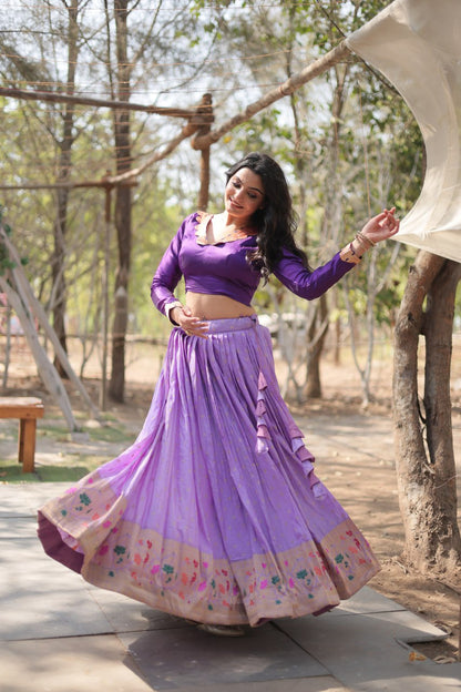 Lavender Color Pure Dayble Viscose Jequard With Kalamkari Jari Border Lehenga Choli