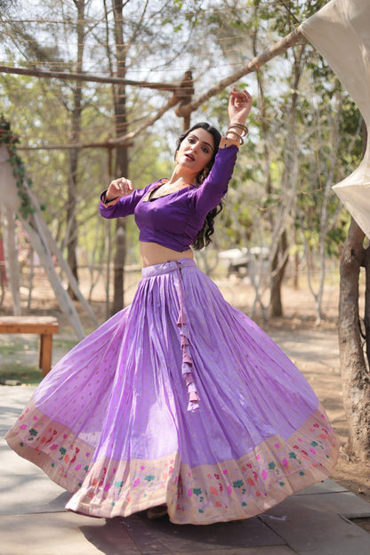 Lavender Color Pure Dayble Viscose Jequard With Kalamkari Jari Border Lehenga Choli