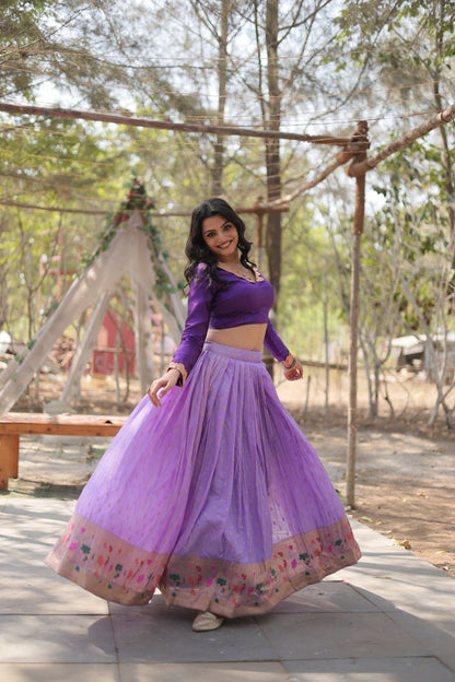 Lavender Color Pure Dayble Viscose Jequard With Kalamkari Jari Border Lehenga Choli