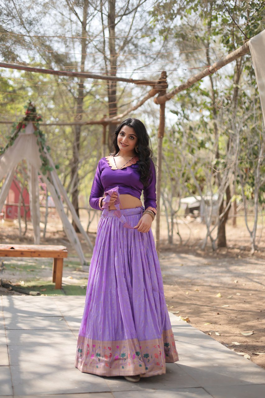 Lavender Color Pure Dayble Viscose Jequard With Kalamkari Jari Border Lehenga Choli