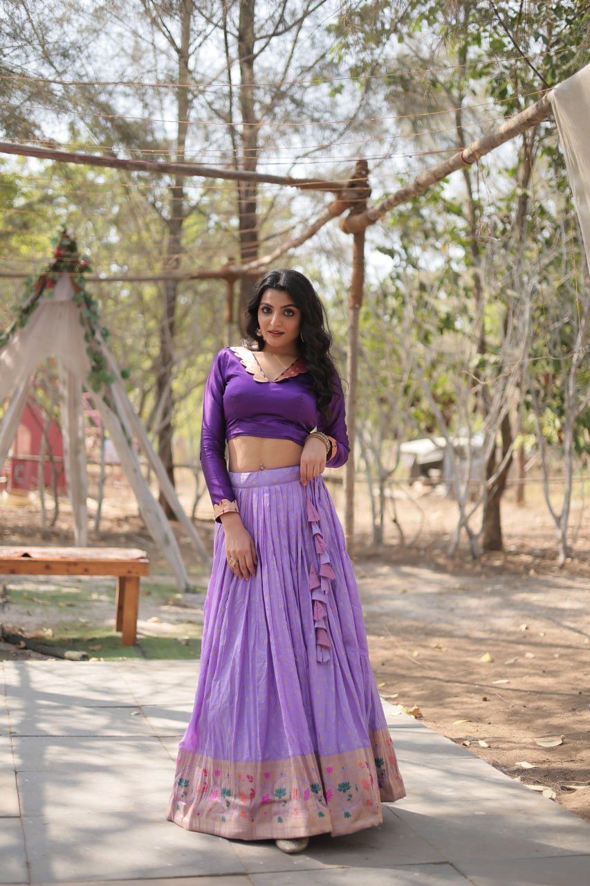 Lavender Color Pure Dayble Viscose Jequard With Kalamkari Jari Border Lehenga Choli