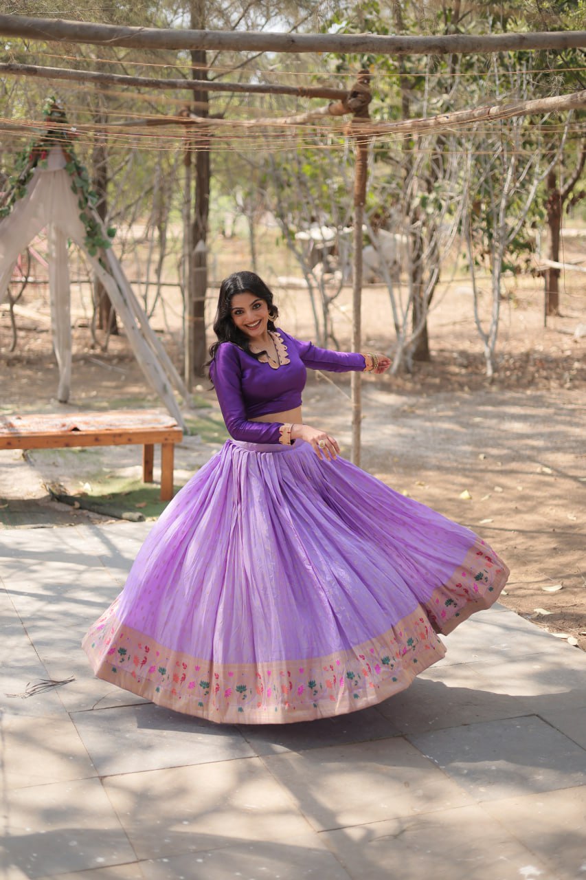 Lavender Color Pure Dayble Viscose Jequard With Kalamkari Jari Border Lehenga Choli