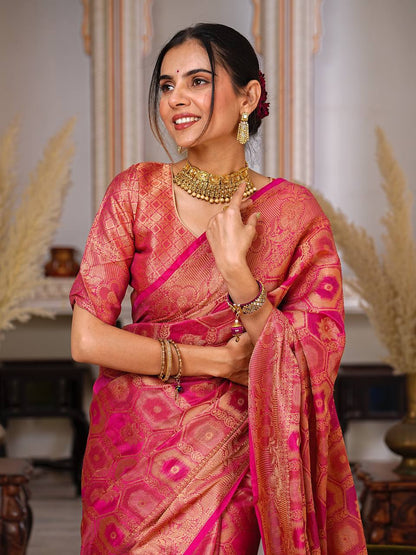Pure Organza Saree Exuding Regal Charm With Its Rich Pallu And Intricate Brocade