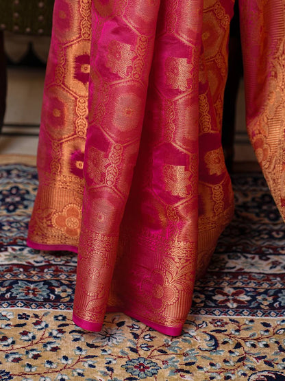 Pure Organza Saree Exuding Regal Charm With Its Rich Pallu And Intricate Brocade