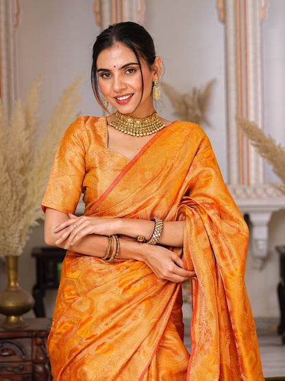 Pure Organza Saree Exuding Regal Charm With Its Rich Pallu And Intricate Brocade
