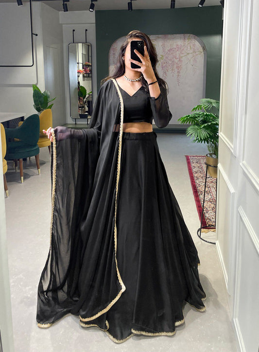 Black Color Rangoli Silk Plain with Lace Border Stitched Lehenga Choli