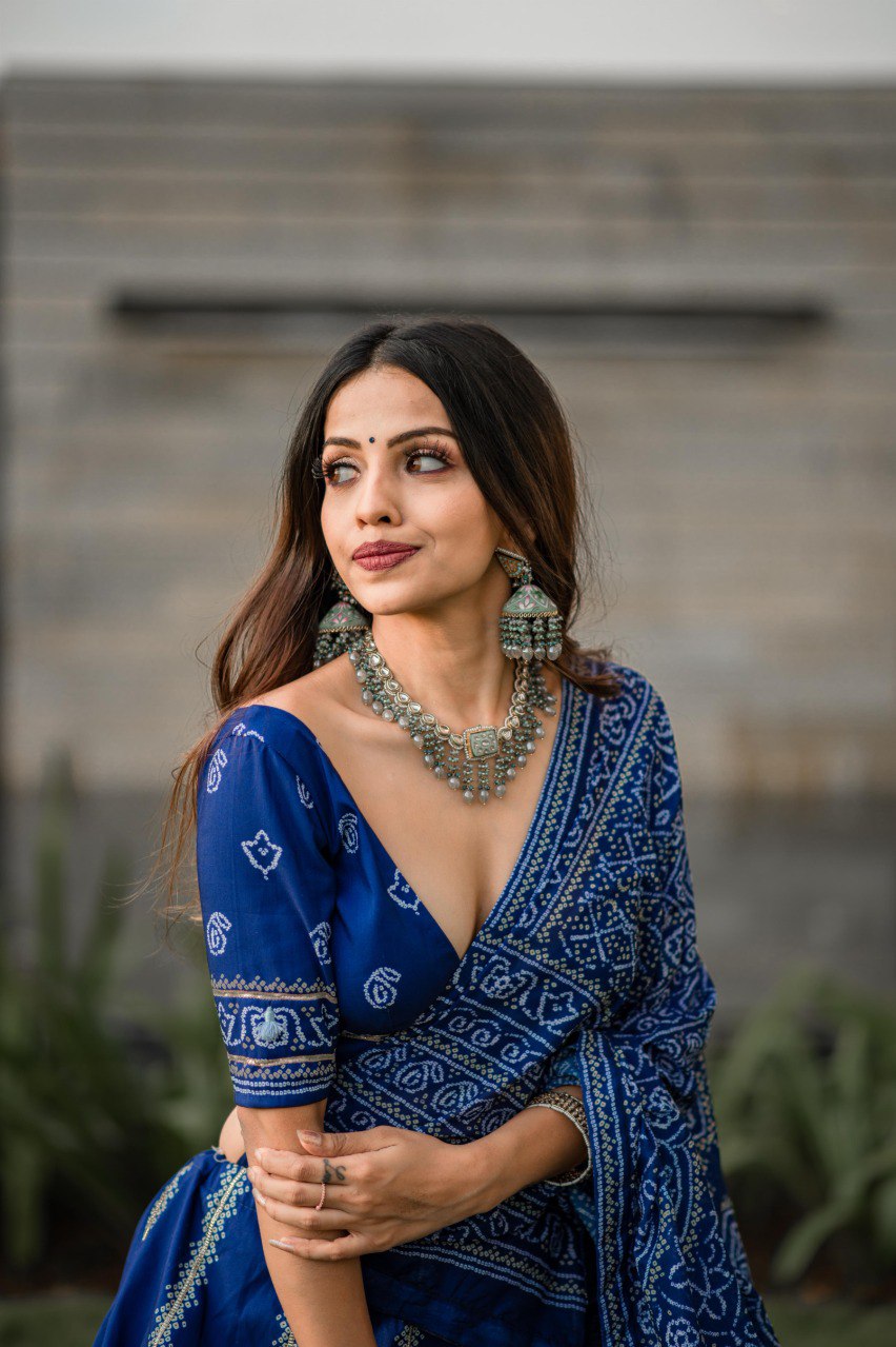 Navy Blue Color Vaishali Silk Printed With Gota Patti and Tassels Work Bandhani Lehenga Choli