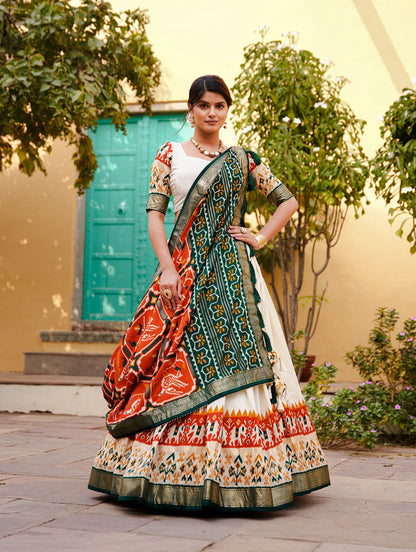 Orange Color Tussar Silk Patola Print With foil Print Lehenga Choli