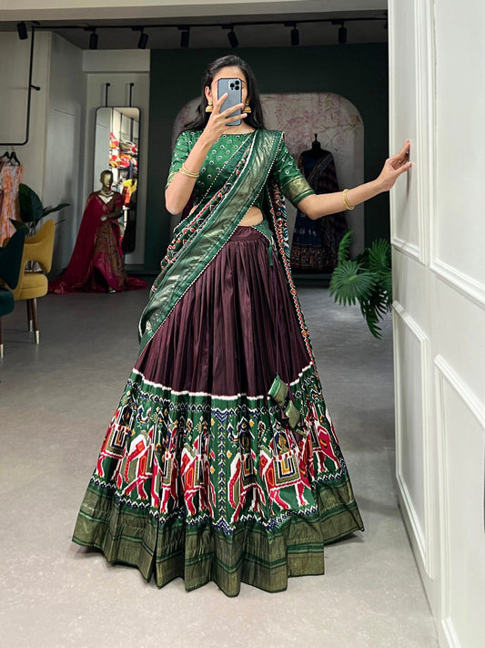 Broun Color Dola Silk Patola Print and Foil Work Lehenga Choli