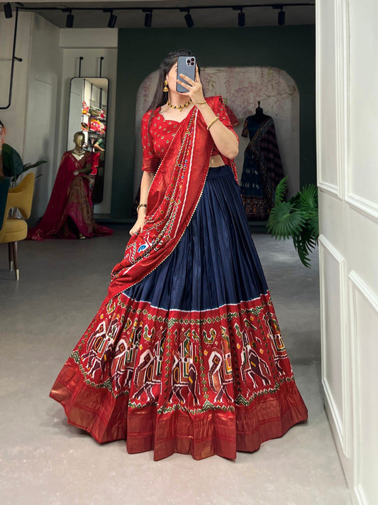 Navy Blue Color Dola Silk Patola Print and Foil Work Lehenga Choli