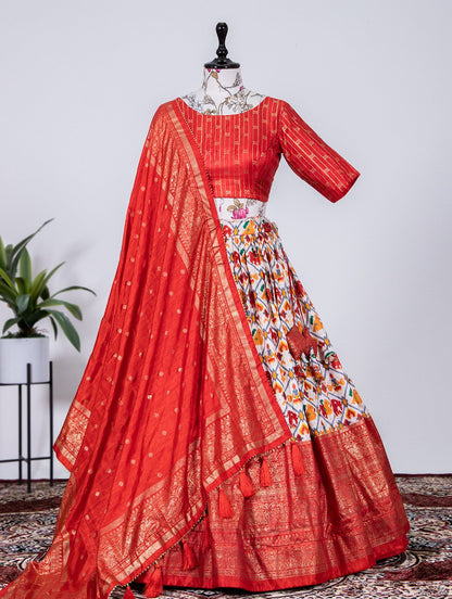 Red Color Dola Silk Patola Print with Foil Work Patta Lehenga Choli