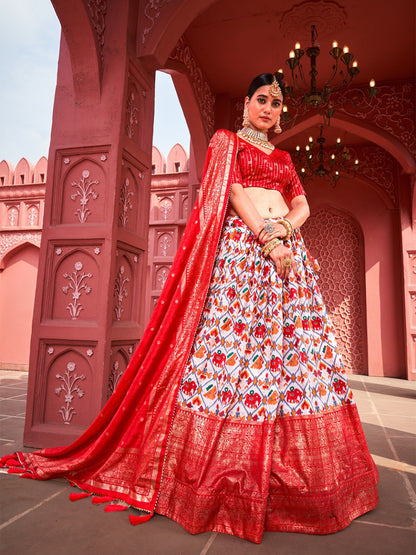 Red Color Dola Silk Patola Print with Foil Work Patta Lehenga Choli