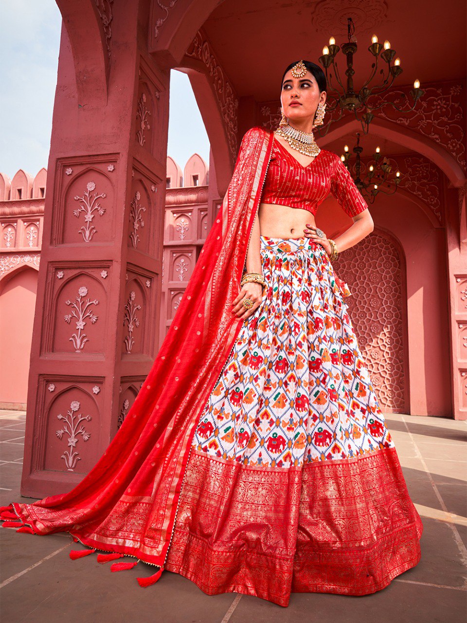 Red Color Dola Silk Patola Print with Foil Work Patta Lehenga Choli