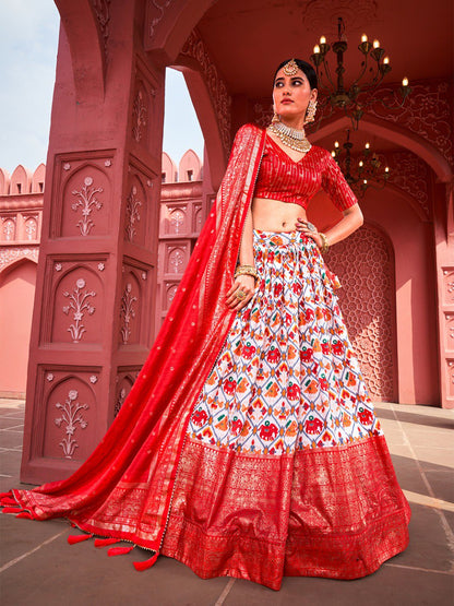 Red Color Dola Silk Patola Print with Foil Work Patta Lehenga Choli