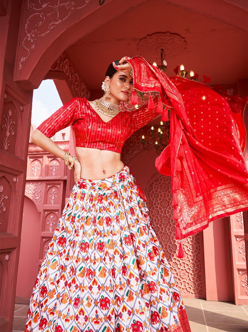 Red Color Dola Silk Patola Print with Foil Work Patta Lehenga Choli