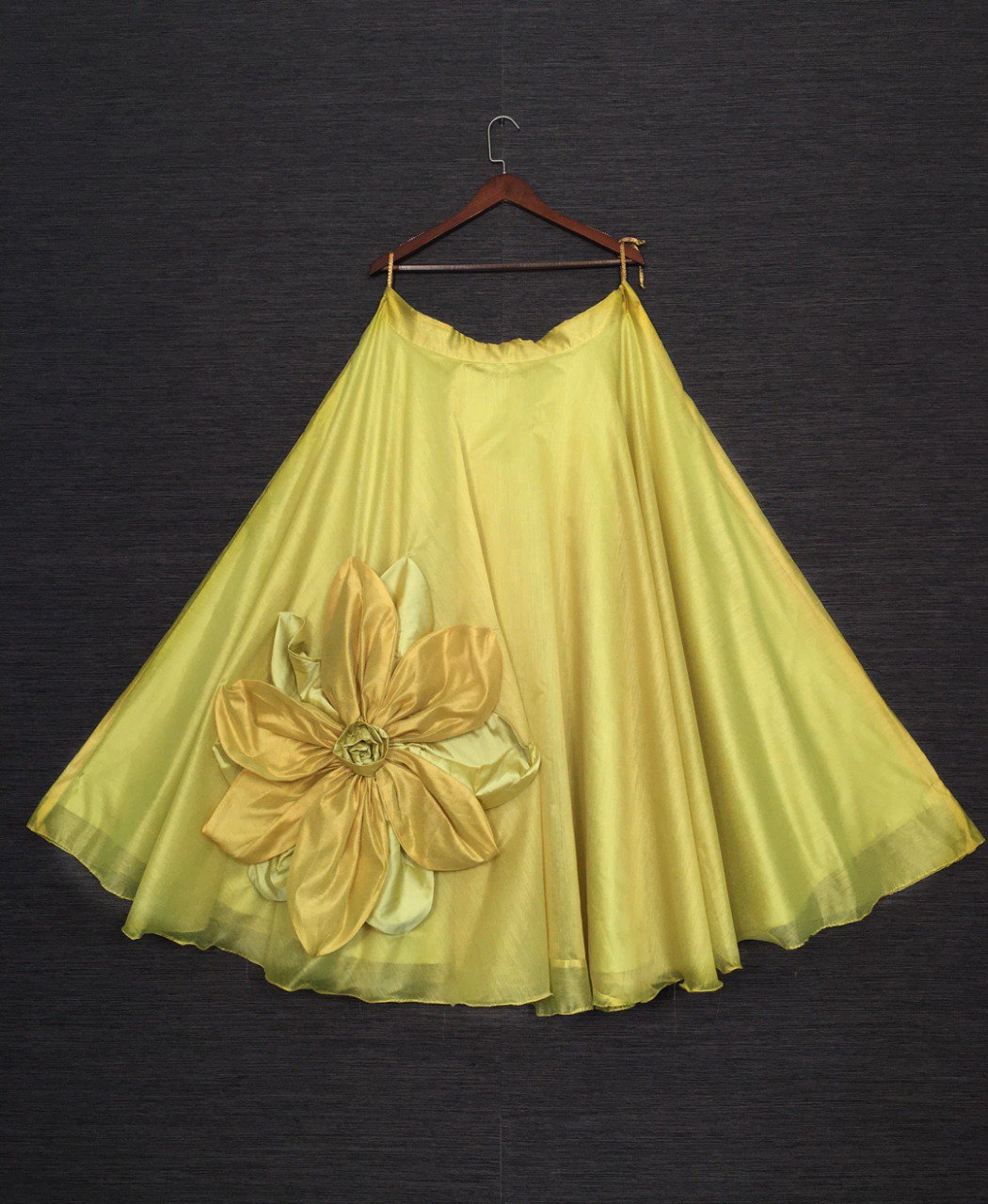 Parrot Color Rajwadi Chanderi Silk Hand Made Flower Lehenga Choli