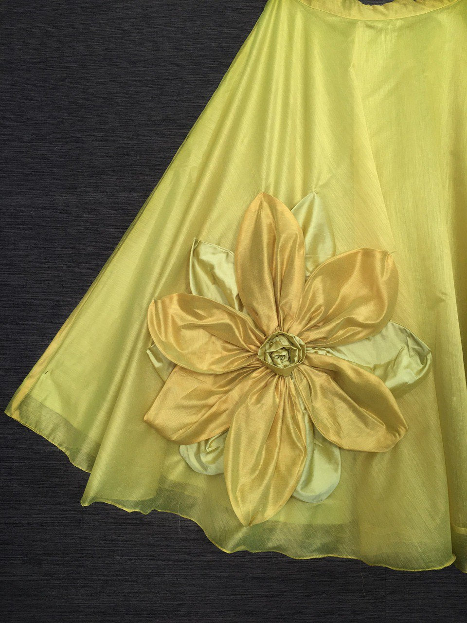 Parrot Color Rajwadi Chanderi Silk Hand Made Flower Lehenga Choli