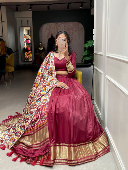 Maroon Color Gaji Silk Yeing With Lagdi Patta Lehenga Choli