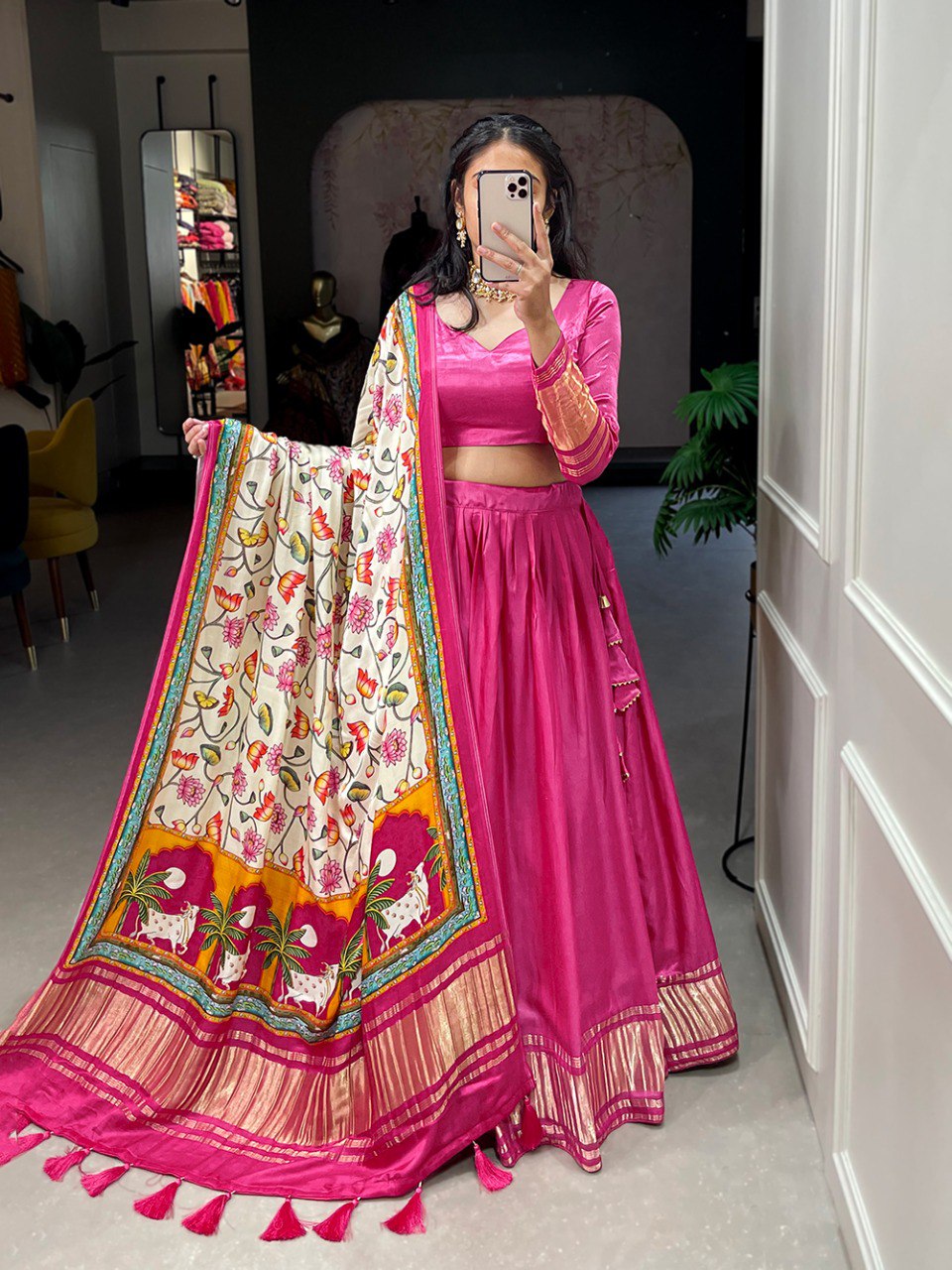 Pink Color Gaji Silk Yeing With Lagdi Patta Lehenga Choli