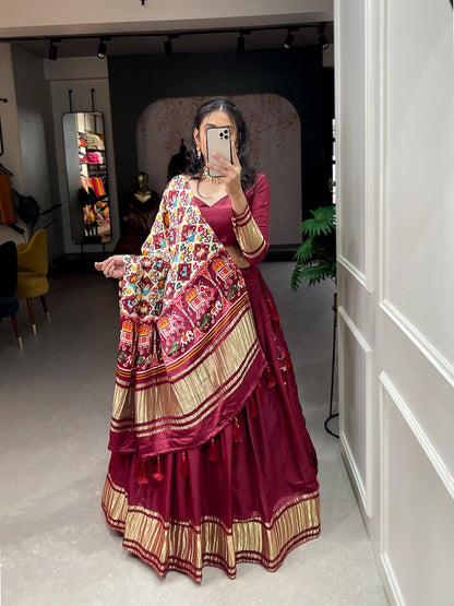 Maroon Color Gaji Silk Yeing With Lagdi Patta Lehenga Choli