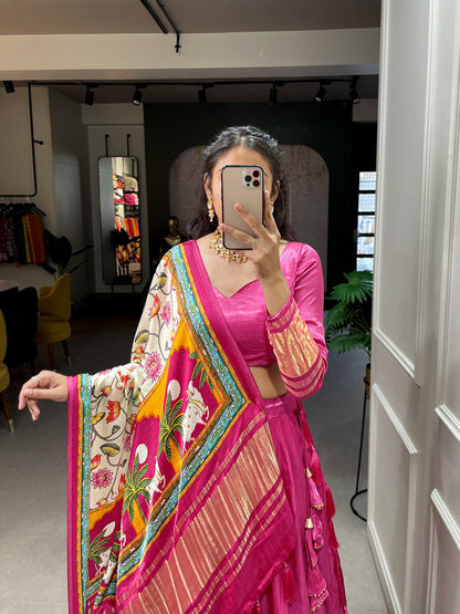 Pink Color Gaji Silk Yeing With Lagdi Patta Lehenga Choli