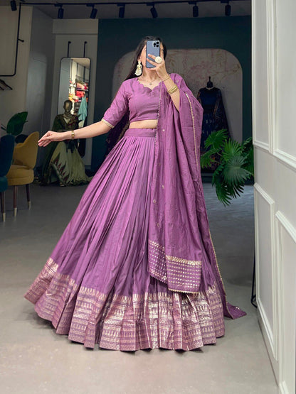 Purple Color Pure Chanderi Plain With Zari Weaving Work Lehenga Choli