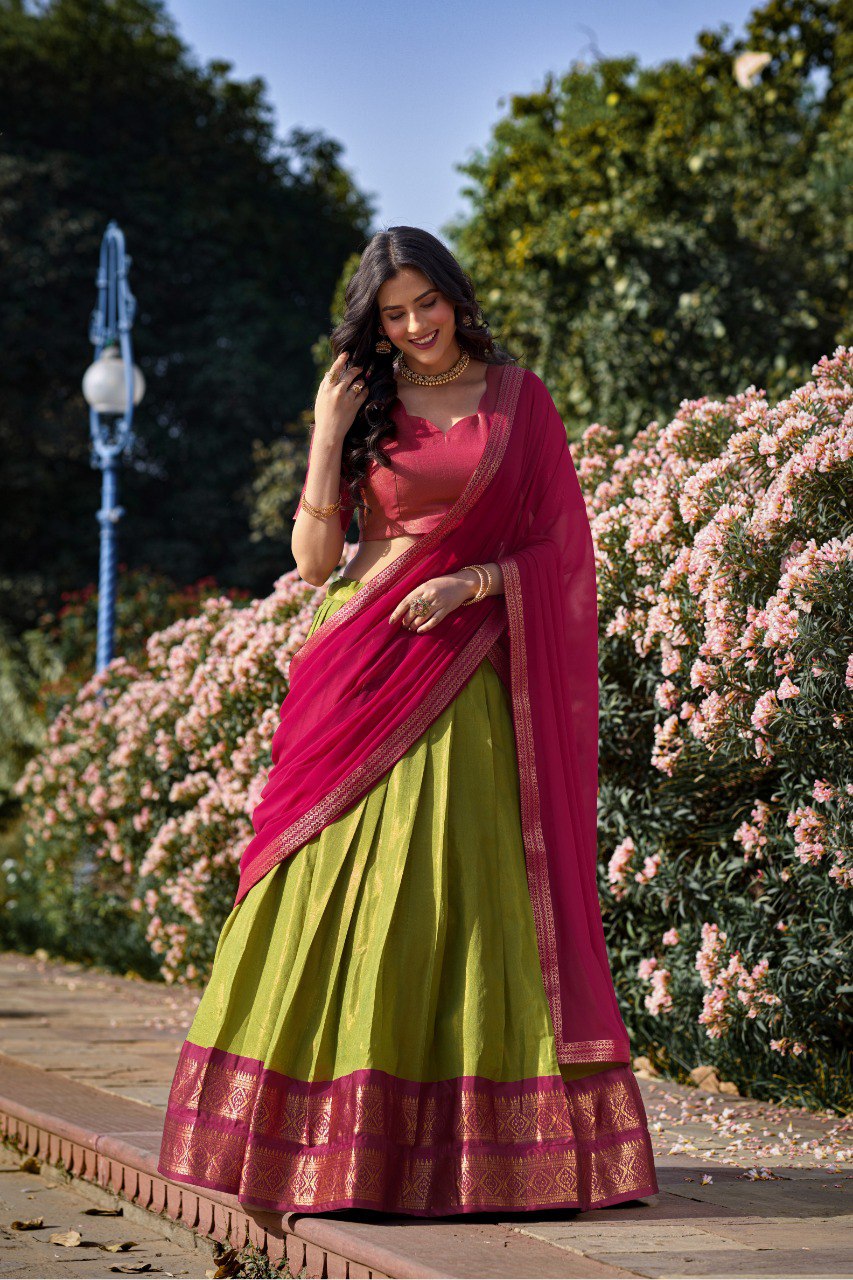 Pista Color Kanchipuram Zari Weaving Work Lehenga Choli