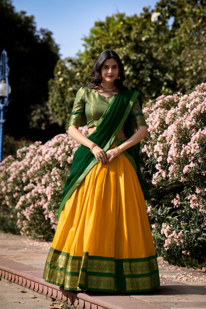 Yellow Color Kanchipuram Zari Weaving Work Lehenga Choli