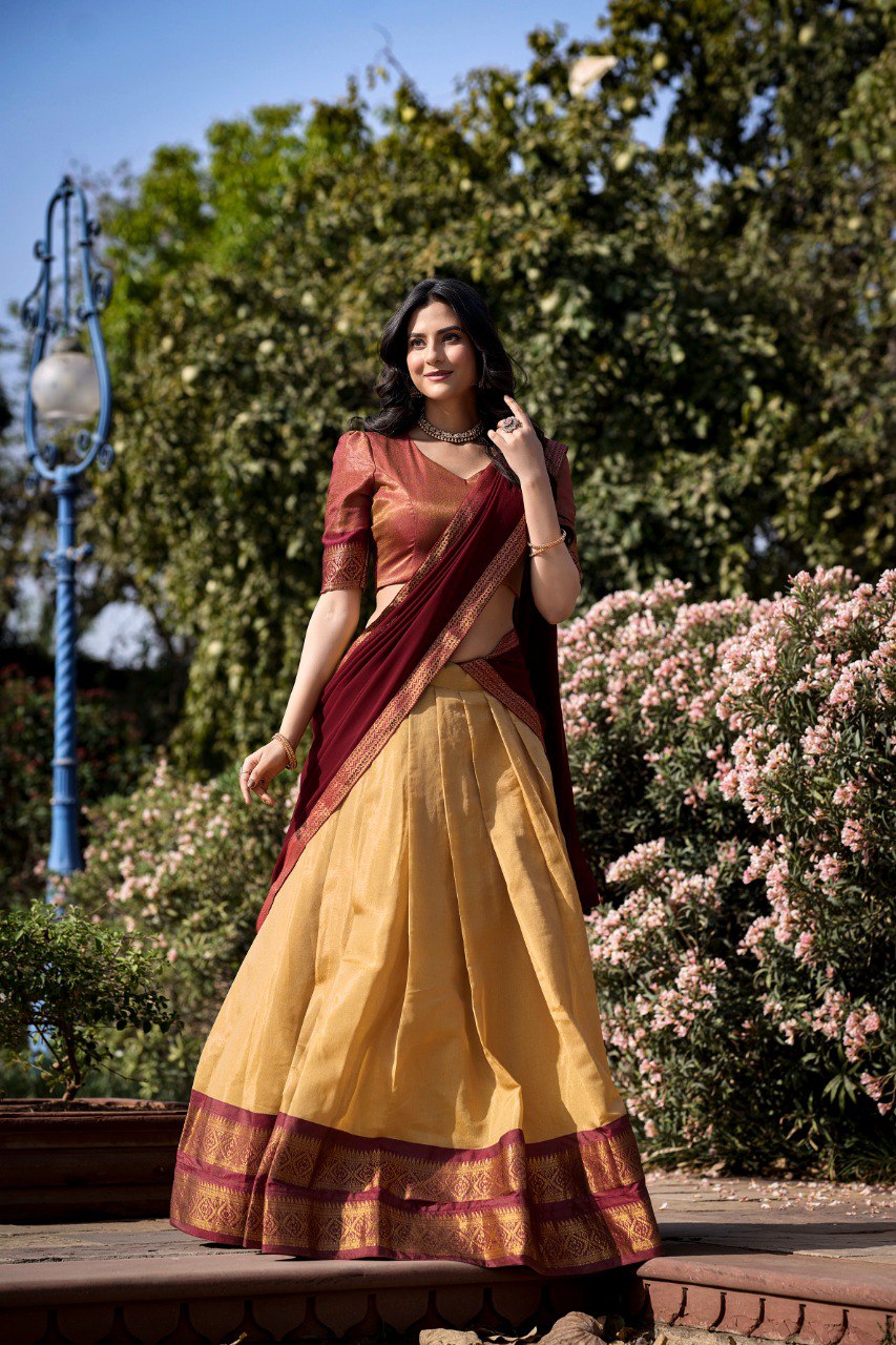 Cream Color Kanchipuram Zari Weaving Work Lehenga Choli