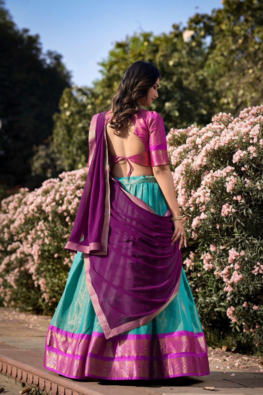 Purple Color Kanchipuram Zari Weaving Work Lehenga Choli