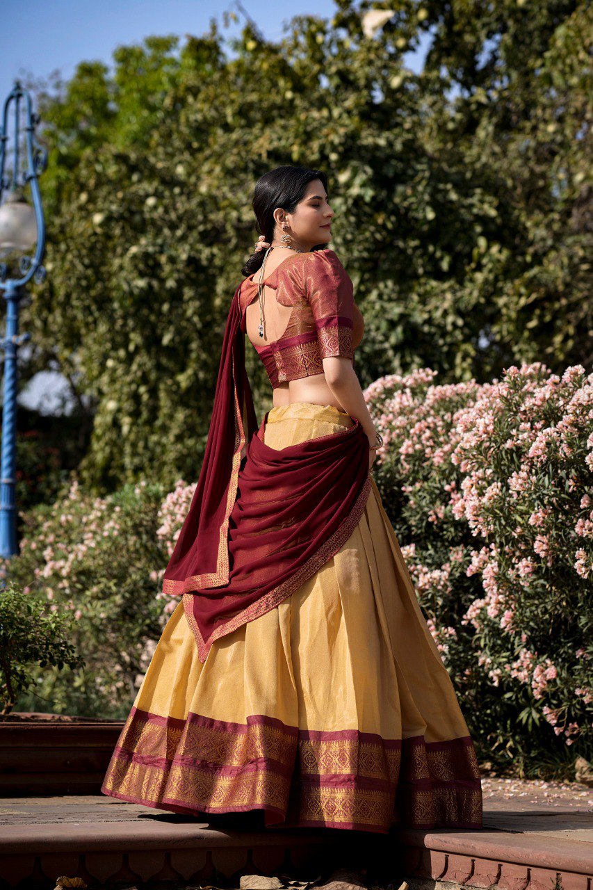 Cream Color Kanchipuram Zari Weaving Work Lehenga Choli