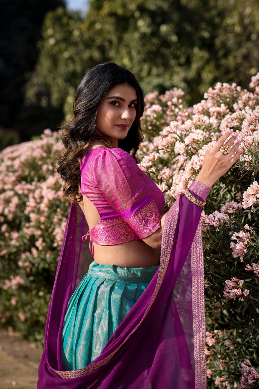 Purple Color Kanchipuram Zari Weaving Work Lehenga Choli