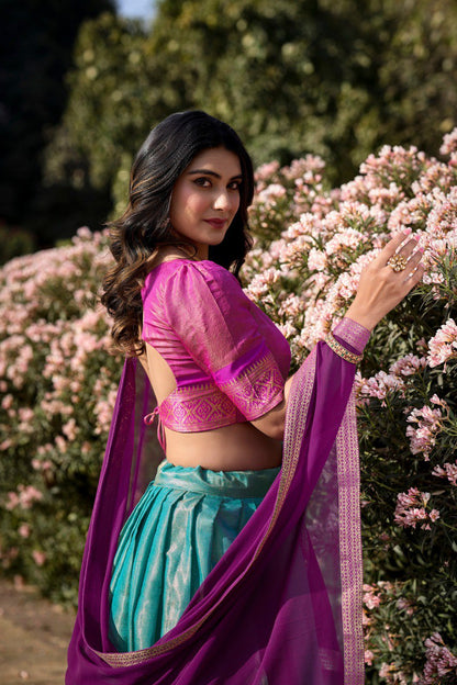 Purple Color Kanchipuram Zari Weaving Work Lehenga Choli