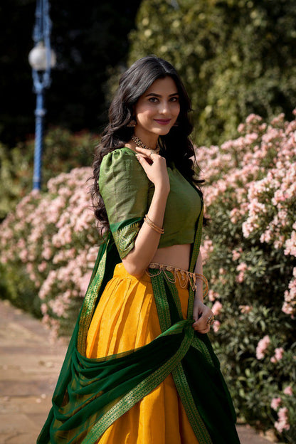 Yellow Color Kanchipuram Zari Weaving Work Lehenga Choli