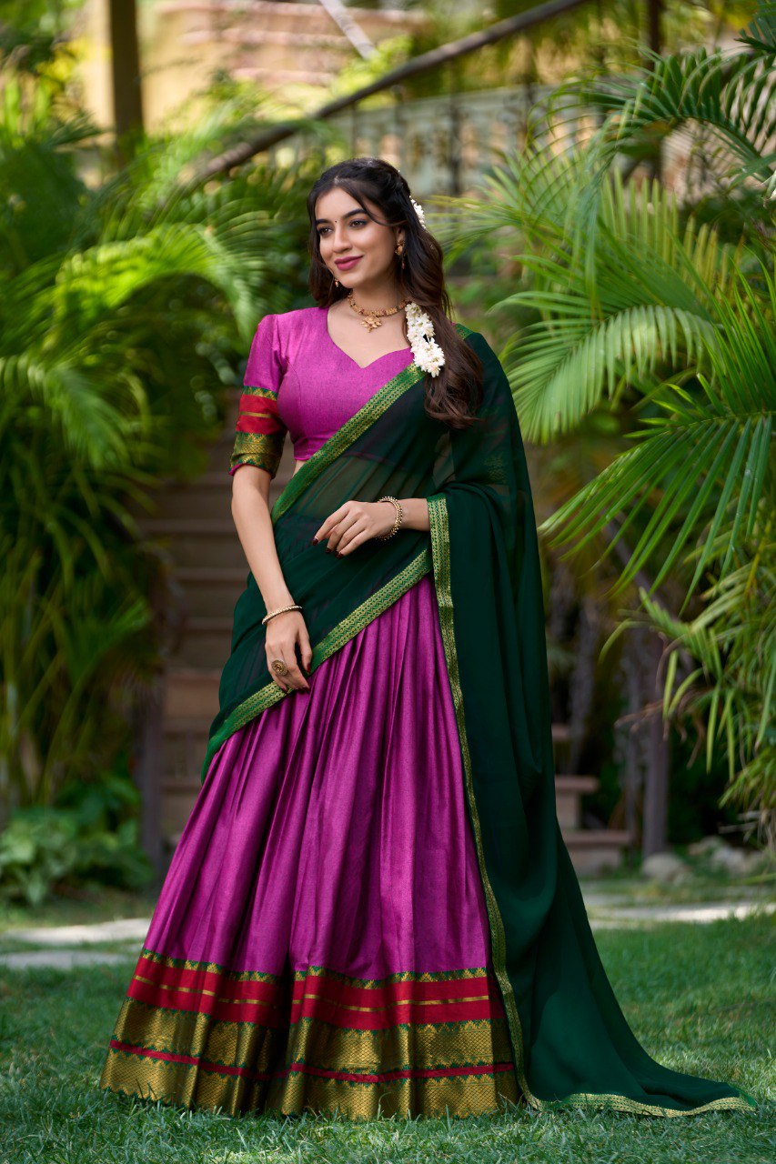 Pink Color Poly Cotton Zari Weaving Work Lehenga Choli