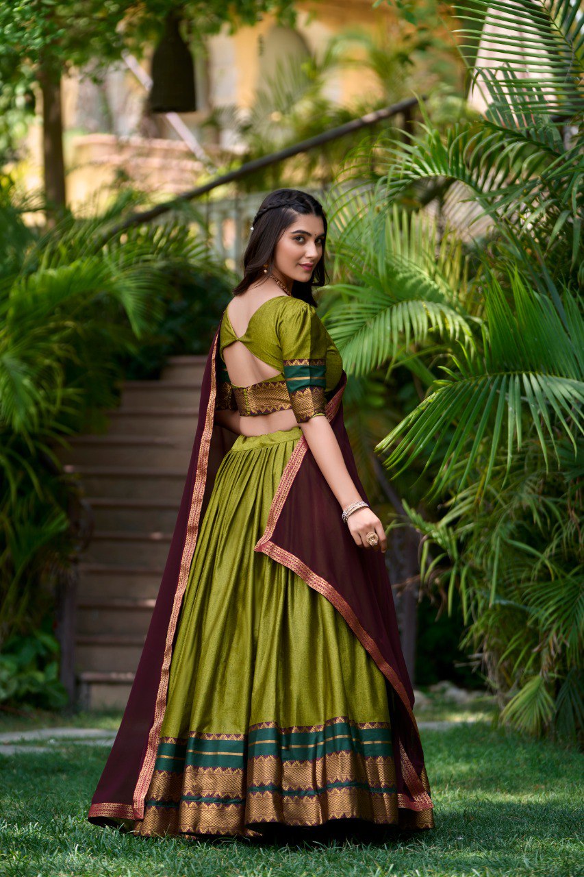 Organza Color Poly Cotton Zari Weaving Work Lehenga Choli