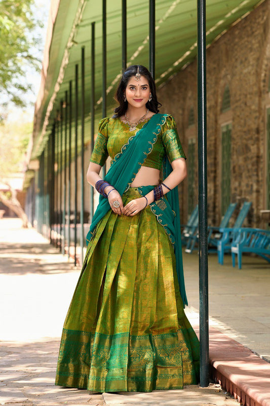 Parrot Color Kanjivaram Zari Weaving Work Lehenga Choli