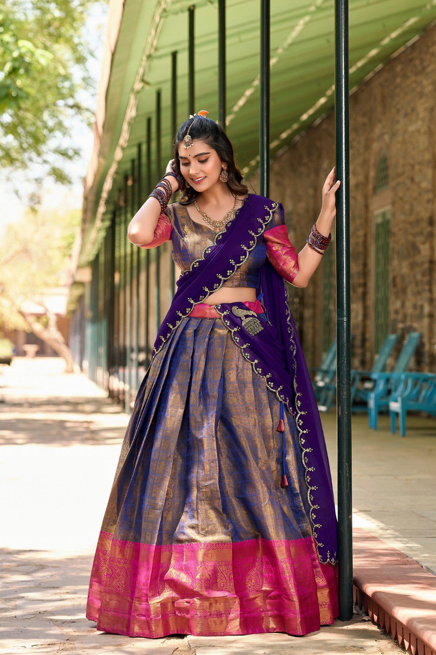 Blue Color Kanjivaram Zari Weaving Work Lehenga Choli