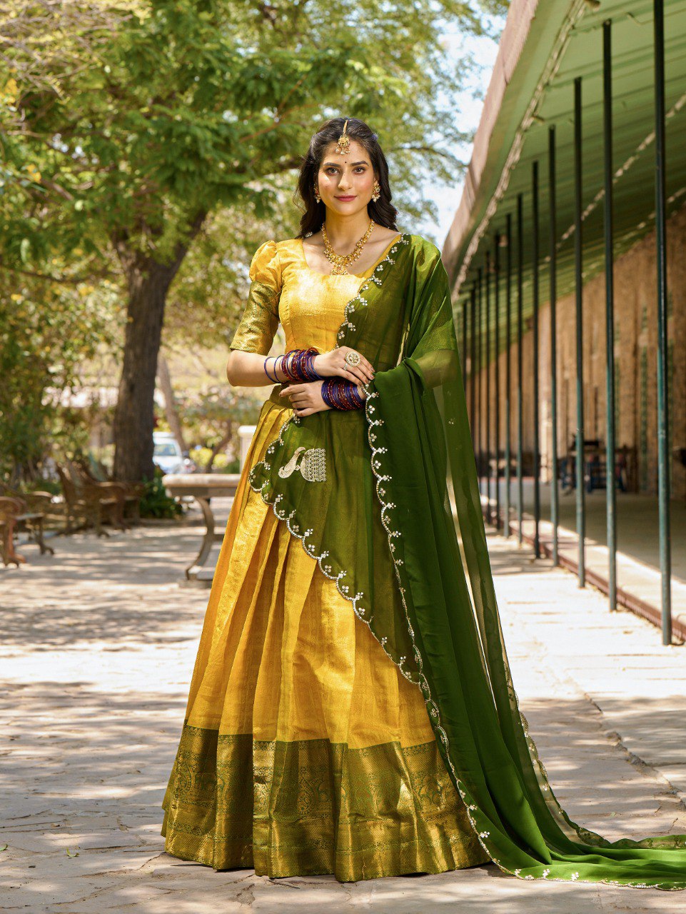 Yellow Color Kanjivaram Zari Weaving Work Lehenga Choli