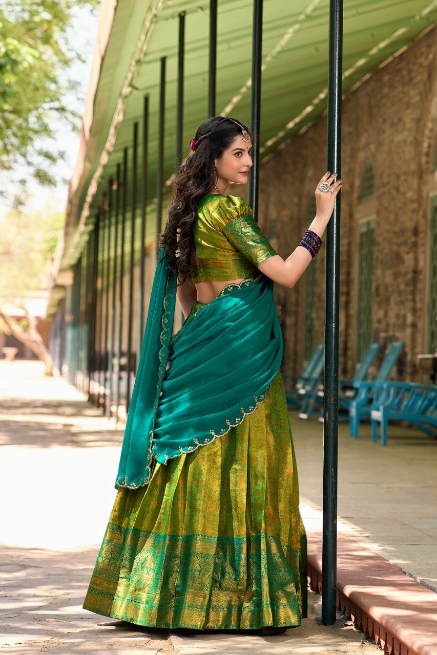 Parrot Color Kanjivaram Zari Weaving Work Lehenga Choli