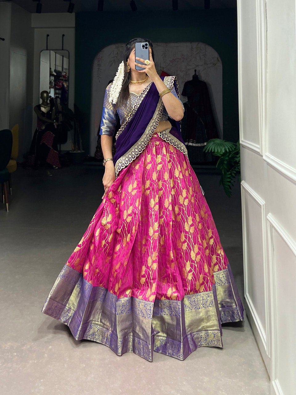 Pink Color Jacquard Silk Zari Weaving Work Lehenga Choli