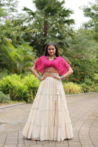 Pink Color Kora Cotton With Standard Frill Stitching Full Stitched Navratri Lehenga Choli