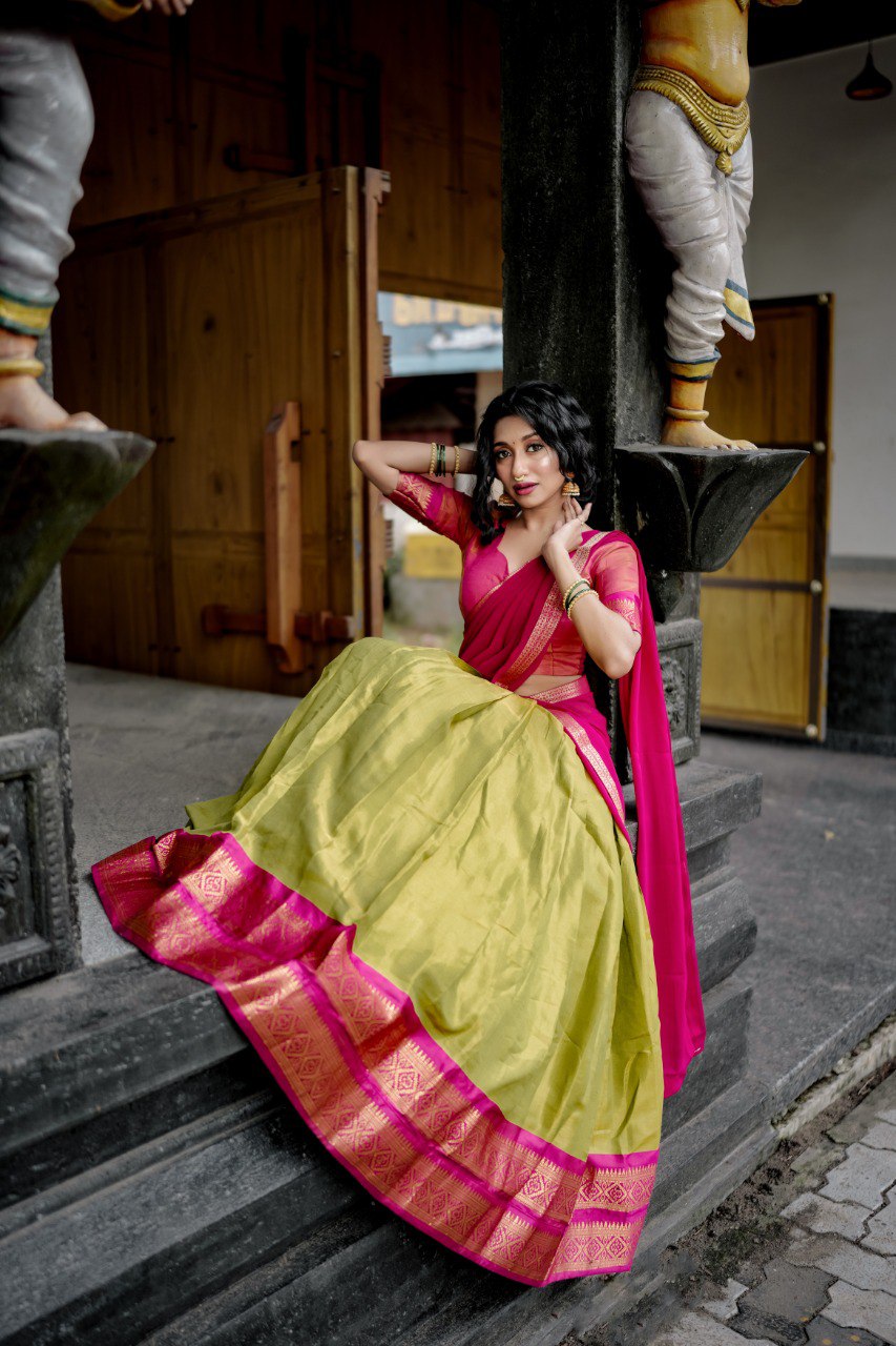 Pista Color Kanchipuram Zari Weaving Work Lehenga Choli