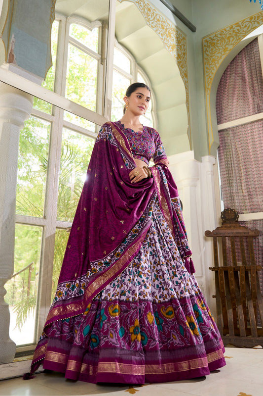 Purple Colour Tussar Silk Floral Print With Foil Print Lehenga Choli