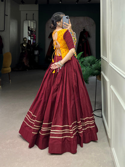 Maroon Color Pure Cotton Plain With Gota Patti Touch Up Navratri Lehenga Choli