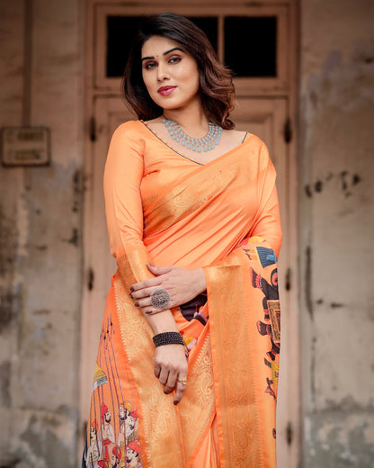 PURE SILK DIGITALLY PRINTED SAREE WEAVED WITH GOLDEN ZARI COMES WITH TASSELS