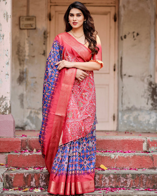 PURE SILK DIGITALLY PRINTED SAREE WEAVED WITH GOLDEN ZARI COMES WITH TASSELS