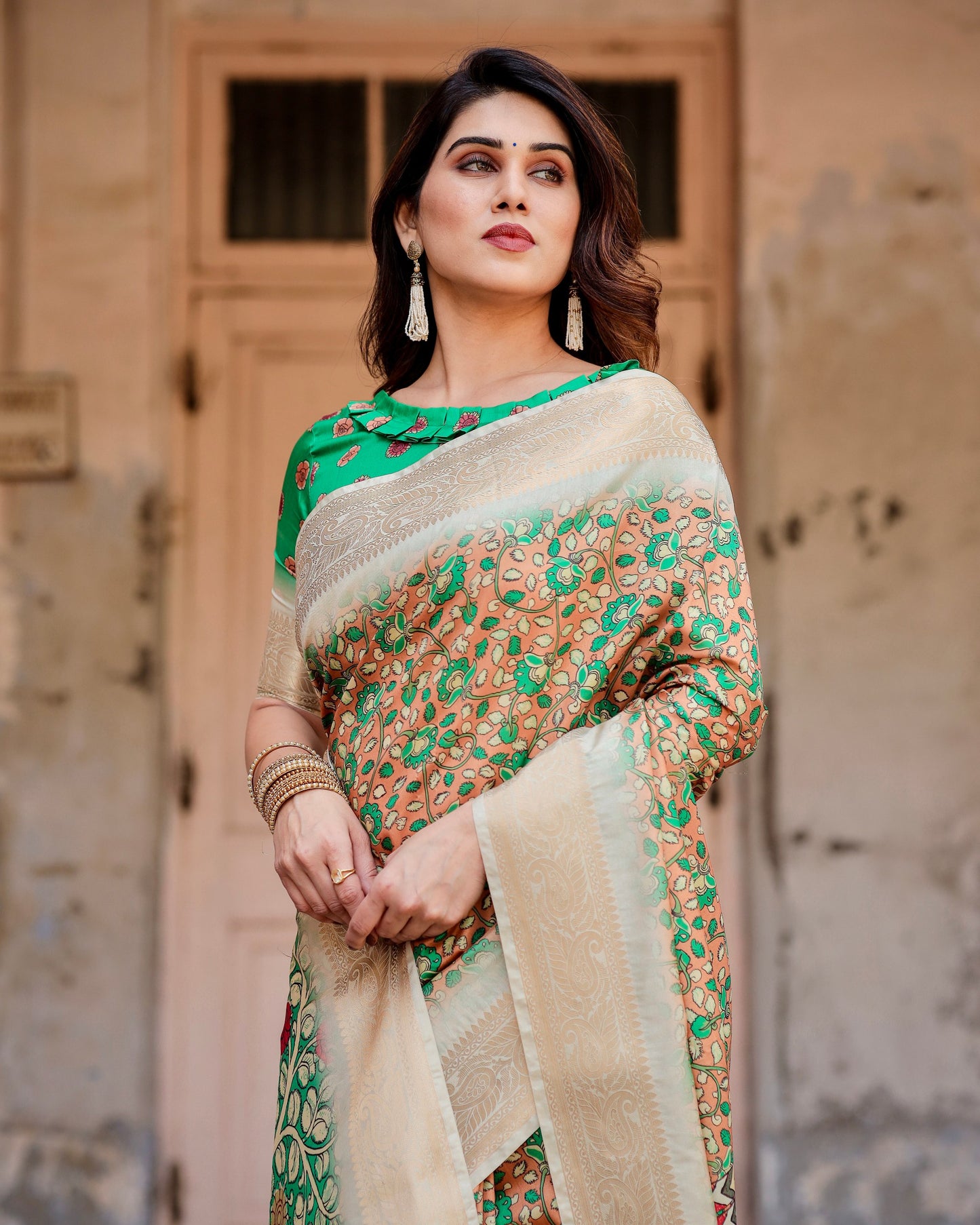 PURE SILK DIGITALLY PRINTED SAREE WEAVED WITH GOLDEN ZARI COMES WITH TASSELS