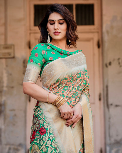 PURE SILK DIGITALLY PRINTED SAREE WEAVED WITH GOLDEN ZARI COMES WITH TASSELS